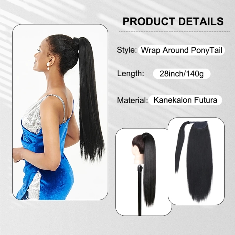 Long Straight Synthetic Ponytail Hair Extension Wrap Around Ponytails Extensions Natural Hairpiece Headwear Synthetic Hair