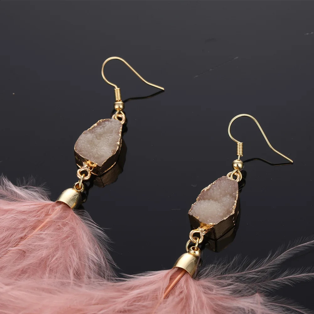 Stud Long Cristal Gland Dangle Boucles D'oreilles Bijoux pour Femmes Bohème Véritable Plume En Peluche Boucles D'oreilles Bijoux De Mariage 231116