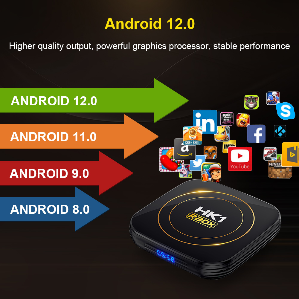 TV Box HK1 RBOX H8S Android 12 Allwinner H618 2.4G 5G double Wifi TVBOX lecteur multimédia 4GB 64G 32GB HK1R Box décodeur TV récepteur BOX