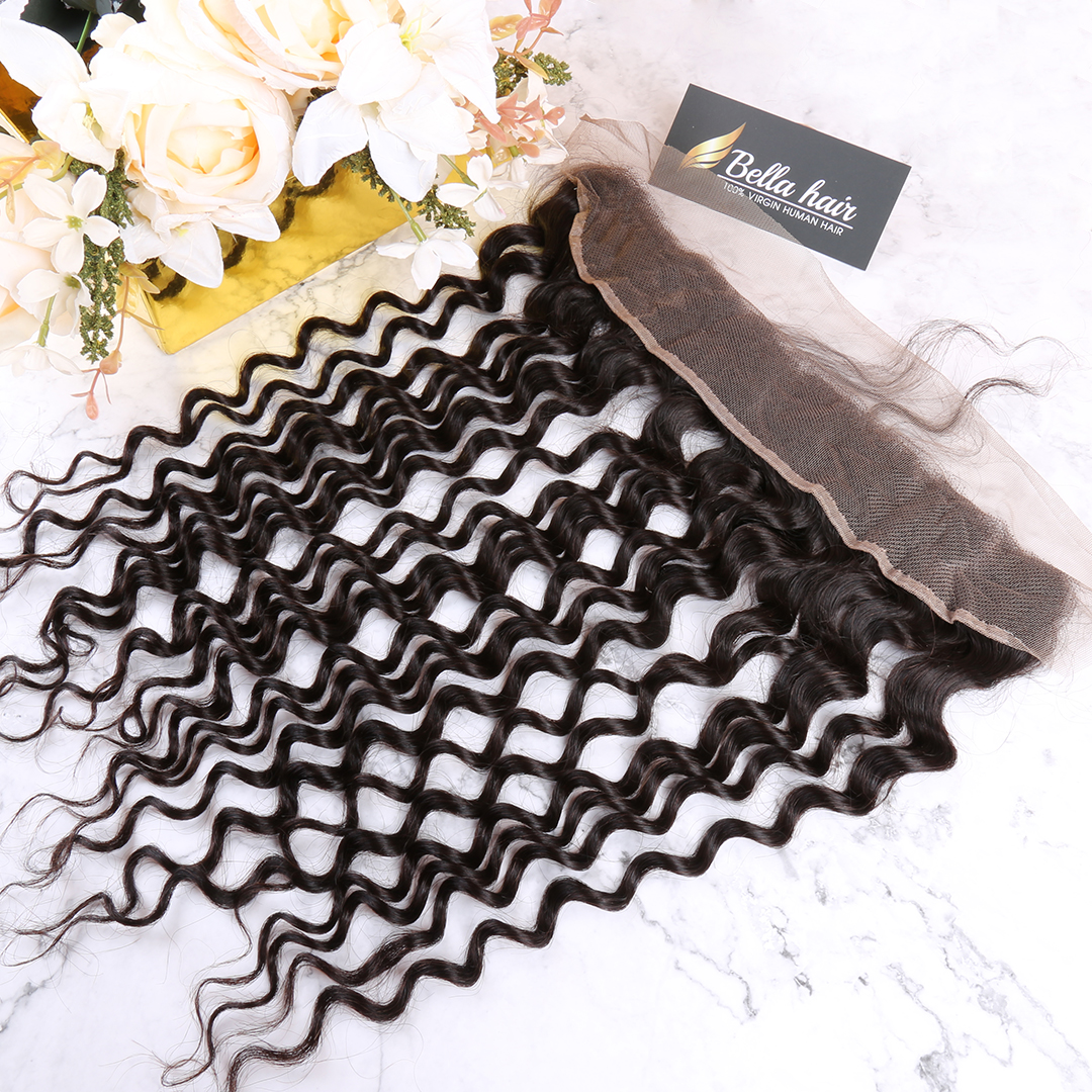 13X2 Ear To Ear Lace Frontal Closure Straight Frontal Lace Human Hair 100% Brazilian Virgin Hair 150 Density Lace Hair Natural Black Pre-Pulled Baby Hair Bella Hair SALE