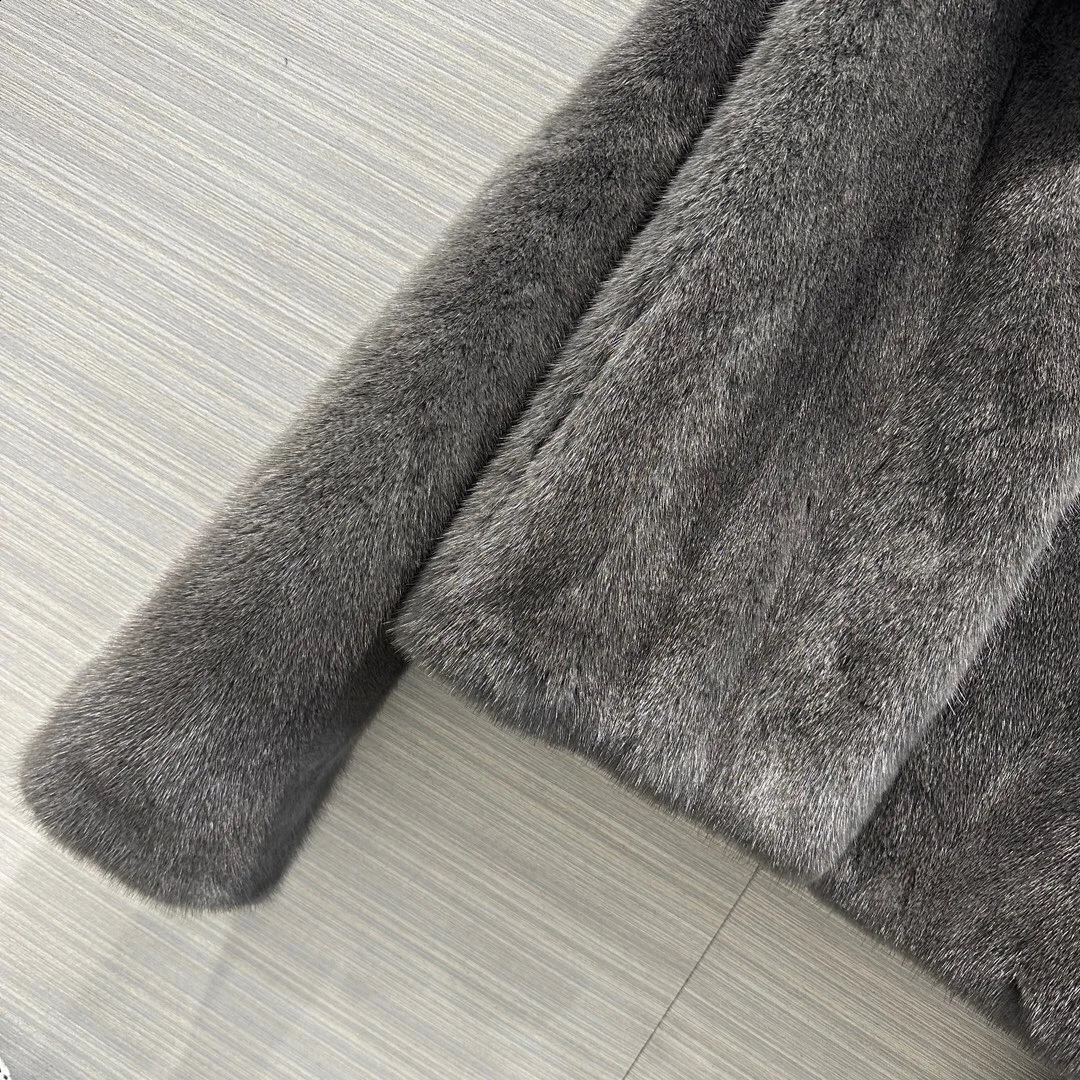 Abrigo de visón 100 hecho a mano de piel sintética de lujo para mujer ropa cálida de invierno 2023 abrigos grises con cuello vuelto a la moda 231116