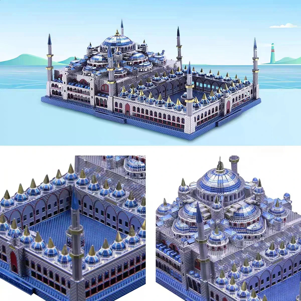 Pussel Microworld 3D Metal Puzzle Blue Mosque Building Model DIY 3D Laser Cutting Jigsaw Toys for Adult Gift 231116