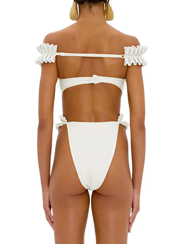 Maillot de bain deux pièces à volants, couleur unie, Sexy, dos nu, Push Up, à la mode, pour femmes, vêtements de plage, 2024