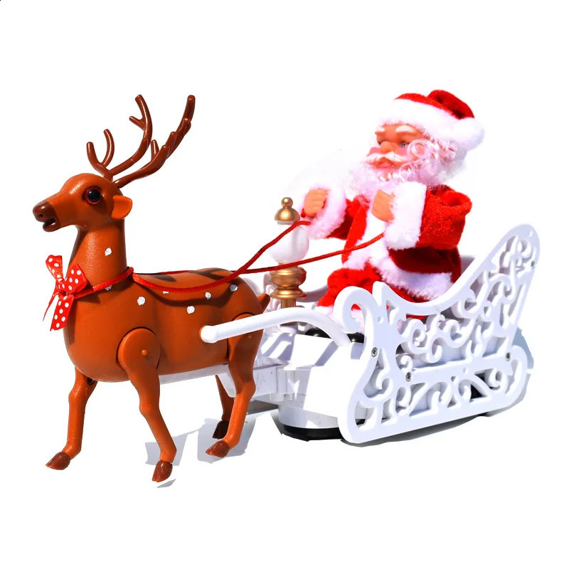 Christmas Decorations Deer Pulling Cart Music Electric Santa Claus Children s Toys Gifts Desktop 231116