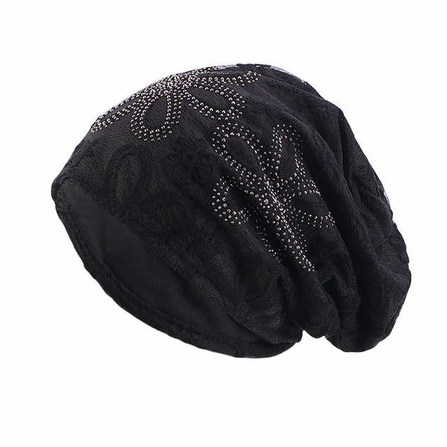 Koronki kwiatowe kobiety elastyczne turban muzułmina rhinestone hidżab islam noc nocne czapki chemo pullover hat szalik