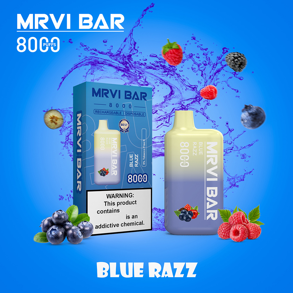 Original Mrvi Bar 8000 Puffs Einweg-Vape-Stift E-Zigarette mit wiederaufladbarem 650-mAh-Akku, vorgefüllter 16-ml-Pod Big Vapor Elf Box Kit