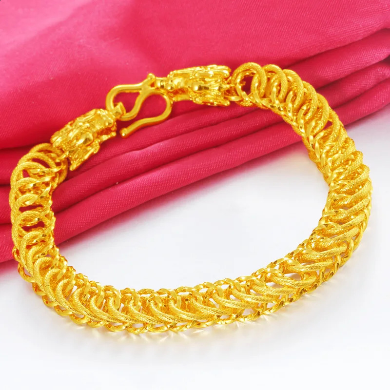 Pulseira real 24k cor de ouro pulseiras para mulheres homens fino pulseira feminina argent 925 bijoux femme bizuteria pulseiras de casamento 231116