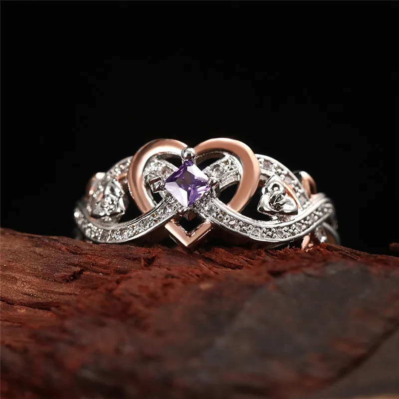 Solitaire Ring Huitan Creative Women's Heart Rings with Romantic Rose Flower Design Wedding Engagement Love Rings Aesthetic Jewelry 231116