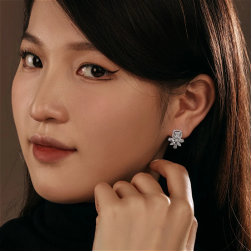 Flower Lab Diamond Dangle Earring 100% prawdziwy 925 Srebrny srebrny kolczyki dla kobiet dla kobiet Bridal Promise Prezent biżuterii