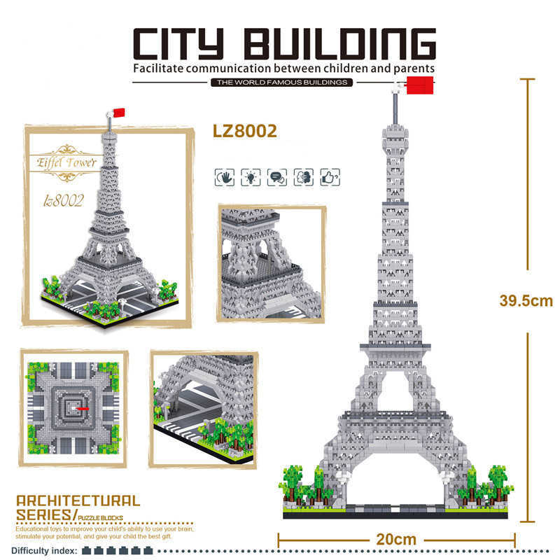 Bloklar Dünya Mimarlık Modeli Yapı Blokları Paris Eyfel Kulesi Elmas Mikro İnşaat Tuğlaları Diy Oyuncaklar Çocuklar Hediye