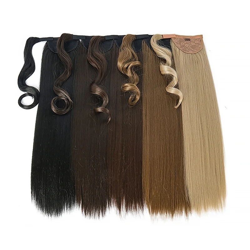 28 -calowe syntetyczne kucyk włosy klips przedłużający się w fałszywej włoskiej blond owinięcie wokół pigtail długotrwały ogon kucyka