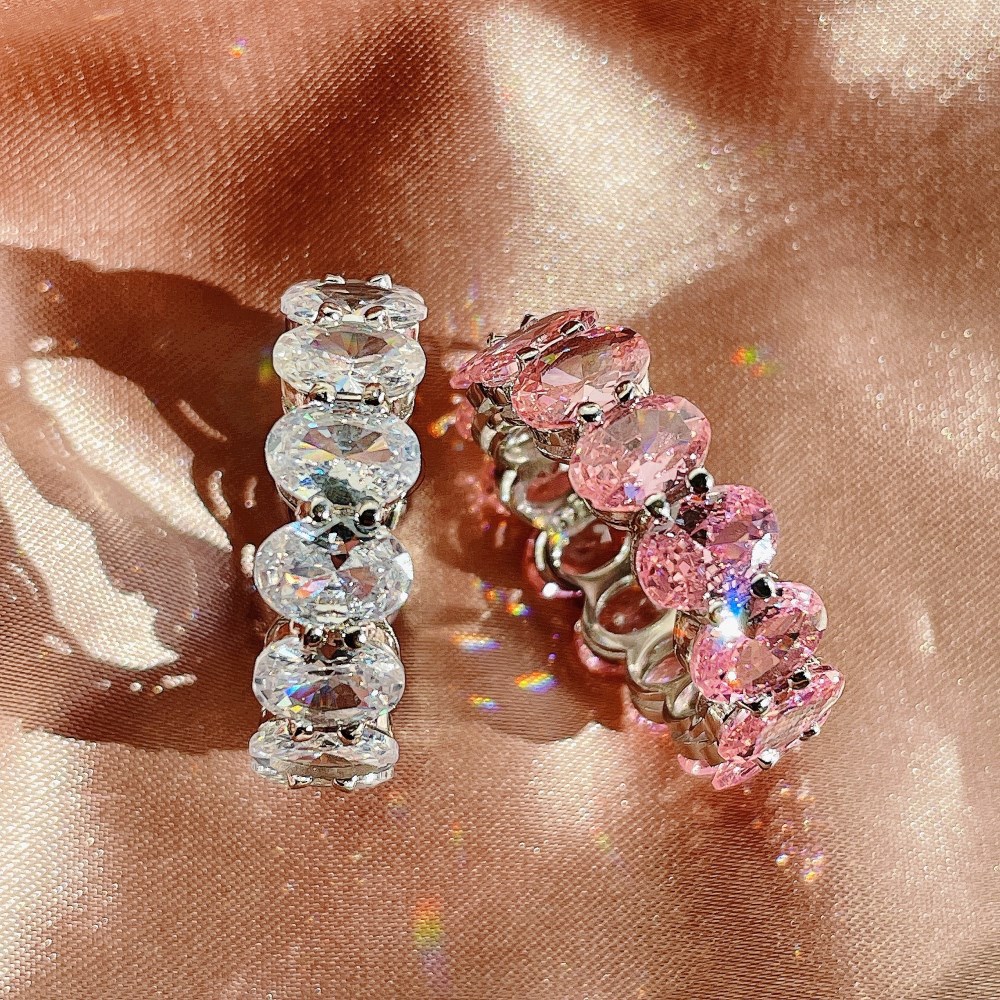 Evighet Full Lab Diamond Ring 100% Real 925 Sterling Silver Party Wedding Band Rings for Women Men Engagement Smyckespresent