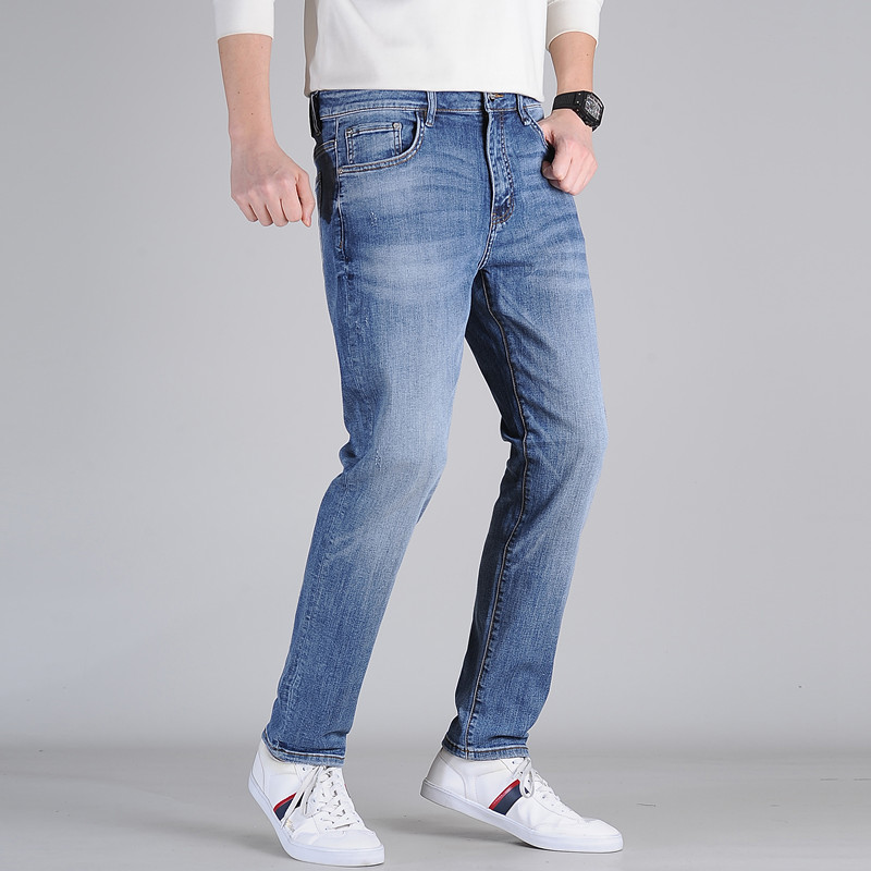 Jeans masculino primavera verão jeans fino magro fit