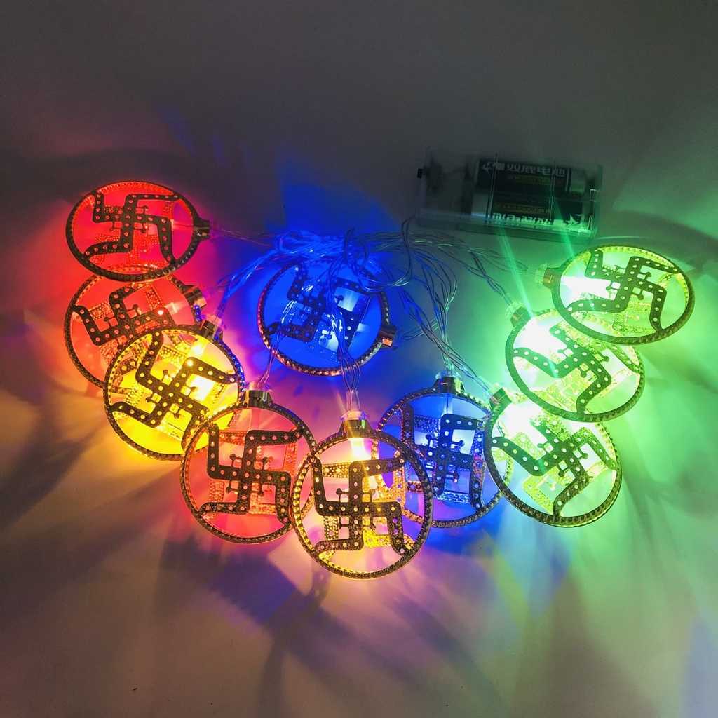 Светодиодные струны Diwali Light Led Aum om Swastika Lakshmi Ganesha Столь световой фестиваль индийского фестиваля Deepavali Festival Festival Golden Iron Lamp P230414