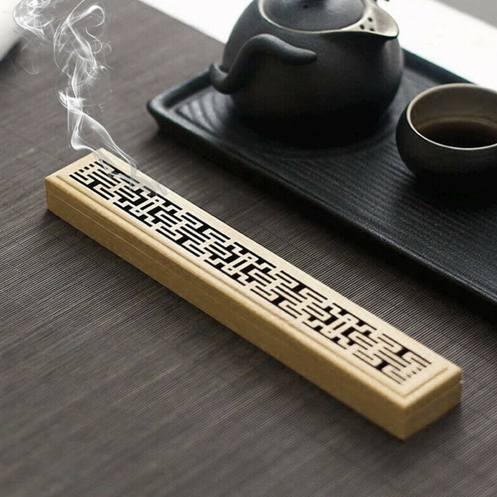 Helt ny Hot Hot High Quality Bamboo Wood Incense Stick Holder Burning Joss Insence Box Burner Ash Catcher Random Style