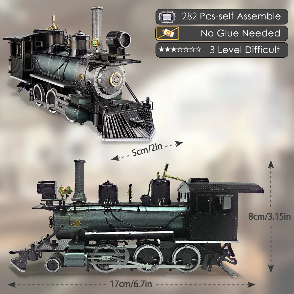 Puzzles Piececool Puzzle 3D Metal Mogul Locomotive Model Model Zestaw budowlany DIY Toys dla dorosłych 231116