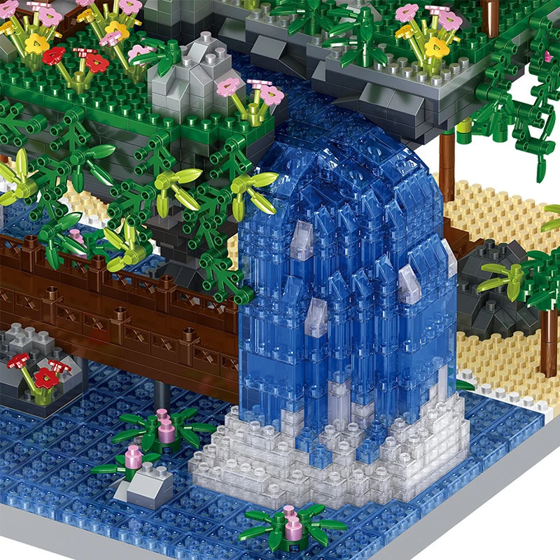 Blocchi Mattoni diamantati Sakura Tree House Building Blocks Architettura del giardino cinese Cascata Fai da te Assemblare giocattoli Regalo adulti 231116