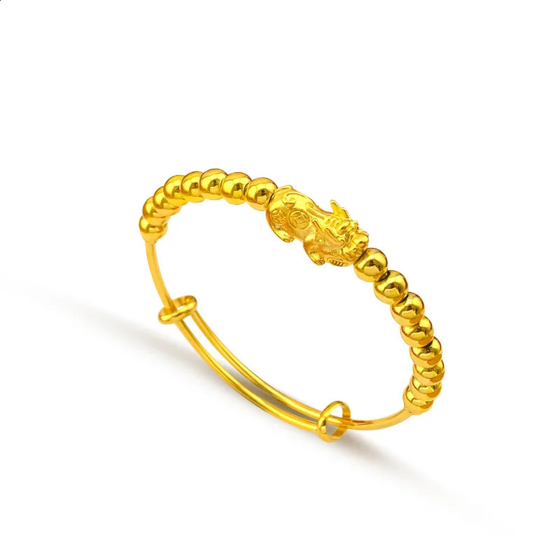 Armreif Echt 100% 24K Gold Farbe Lucky Pixiu Perlen Armbänder für Frauen Braut Männer Schmuck Gliederkette Armbänder Braut Hochzeit Schmuck 231116