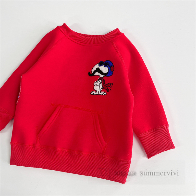 Kinder Cartoon Hund Stickerei Sweatshirt Jungen Mädchen Brief gedruckt Langarm Pullover Kinder samt warme Jumper Tops Z5455
