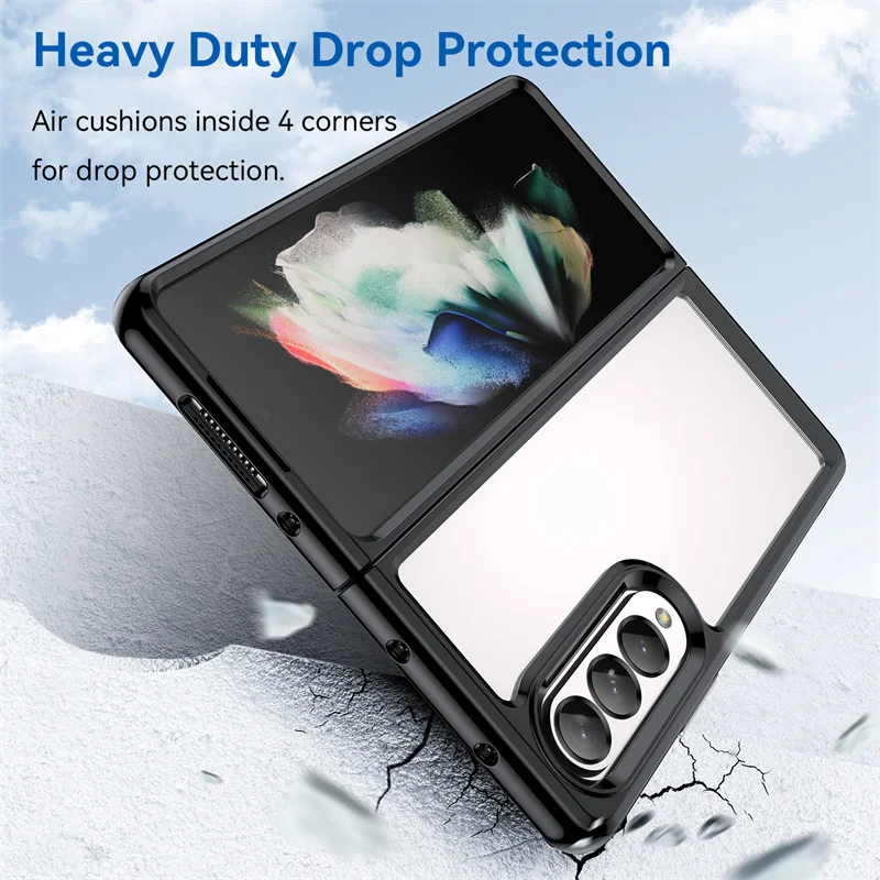 Capa de telefone rígido acrílico transparente para samsung galaxy z fold 4 3 fold3 fold4 doce cor tpu pára-choques capa protetora traseira à prova de choque