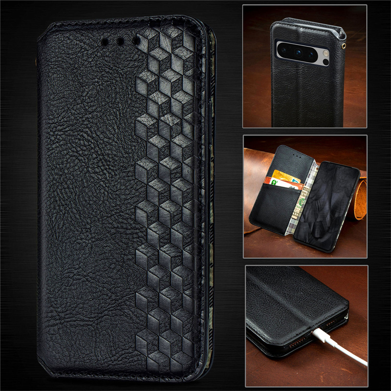 Роскошная подставка Flip Leather Case для Google Pixel 8 Pro 7a 6a 5a 5g 4a 7pro 5xl 4xl Rhombus magnetic Card Слот Сумка кошелька Сумка кошелька