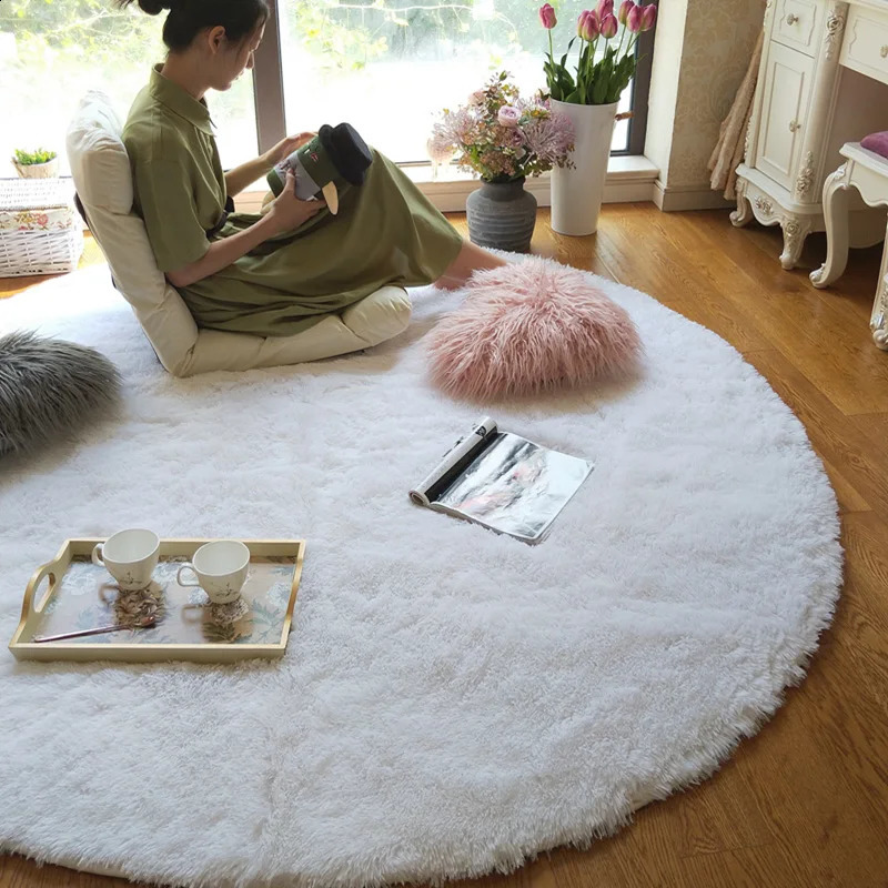 Tappeto Peluche Tappeto rotondo Bianco Tappeti bambini soggiorno Decorazioni la casa Morbido Camera da letto bambini Tappetino da gioco Baby Room Fluffy Cute Rug 231116