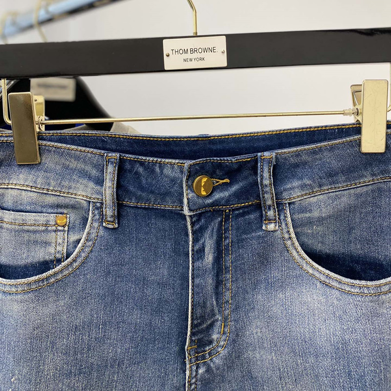 Herr jeans vår sommar tunt denim smal fit europeisk amerikansk avancerade märke små raka byxor jh6060-0