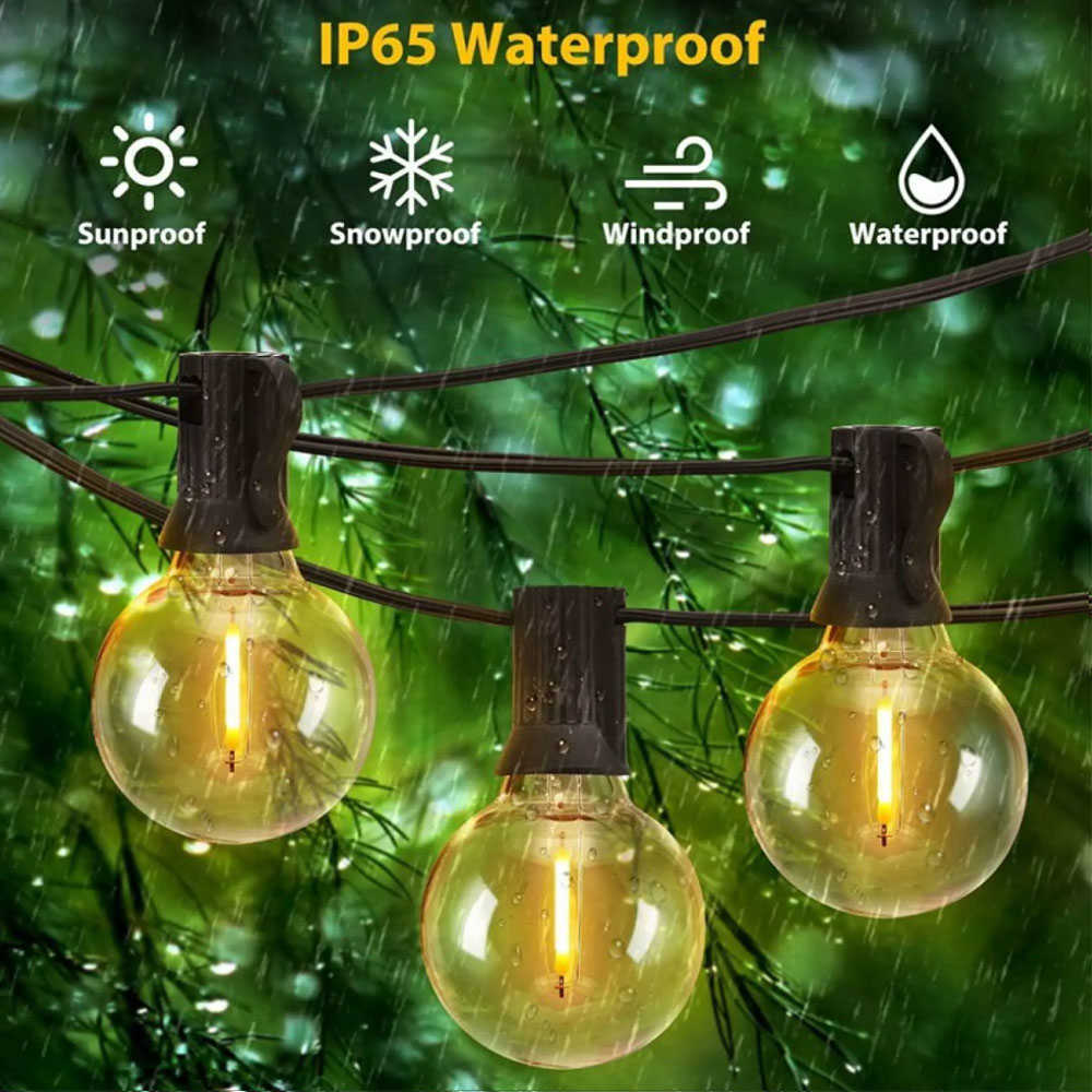 LED -reeksen Solar String Lights Outdoor G40 Patio Lights USB -oplader 8 -lichtmodus Shatterproof Bollen weerbestendig Hanglight P230414