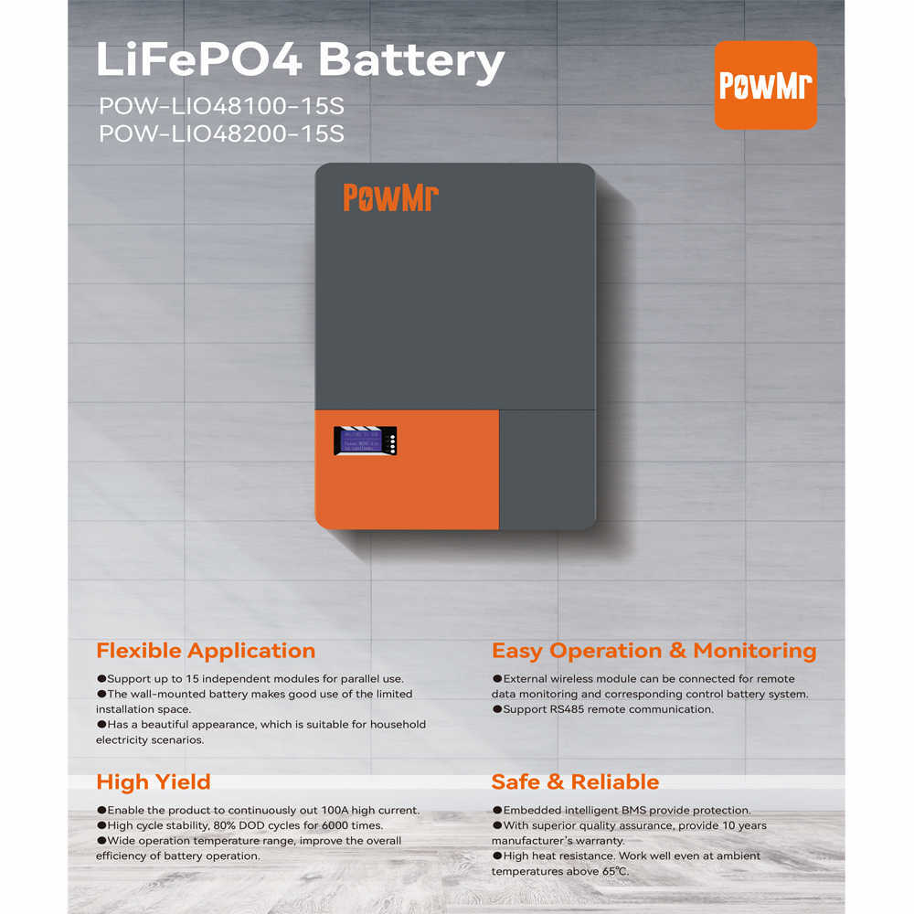 Écran LCD série 15, 200ah, 100ah, 48V, batterie au Lithium LiFePO4, énergie 5kw/10kwh, plus de 6000 cycles de Cycle, longue durée de vie de la batterie