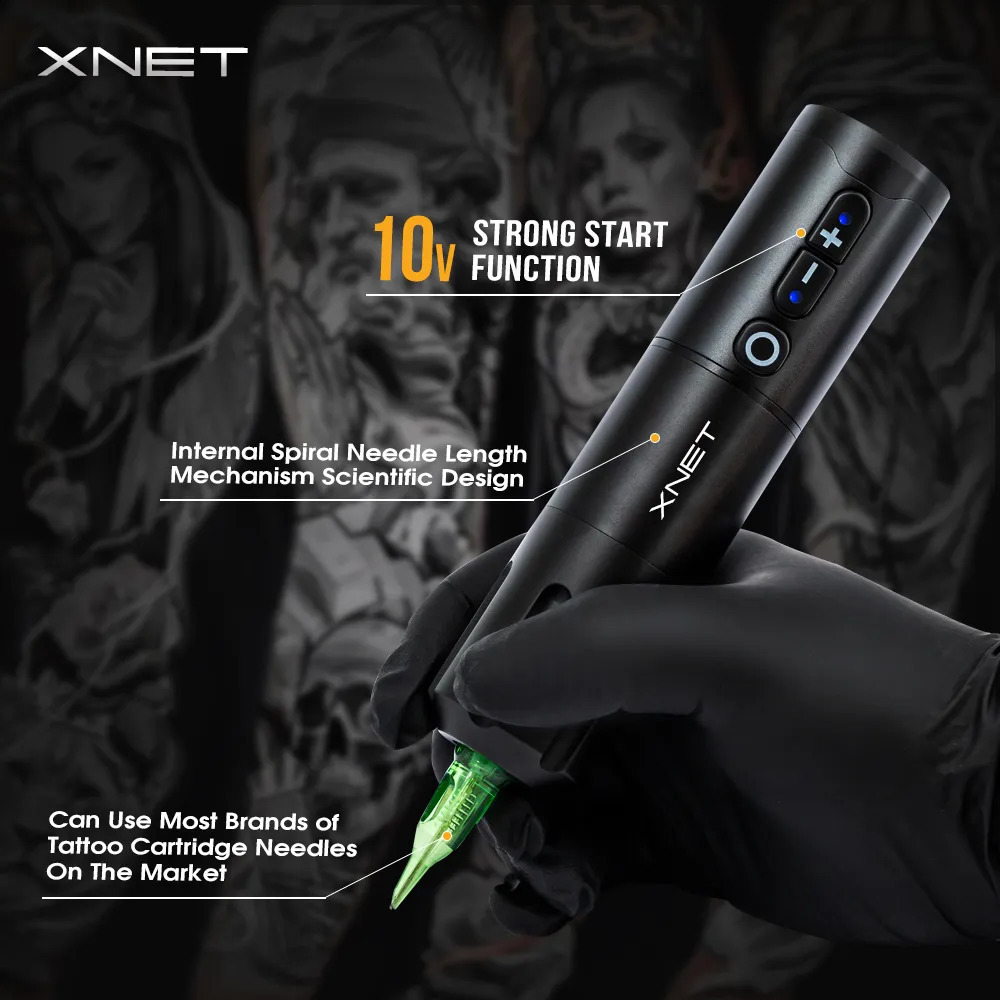 Machine à tatouer XNET Elite stylo à tatouer sans fil puissant moteur à courant continu sans noyau charge rapide batterie au Lithium 2000 mAh pour le corps de l'artiste 231116