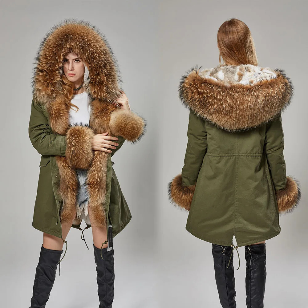 Frauen Pelz Faux Maomaokong Winter Mäntel Kaninchen Futter Jacke Natürliche Echte Waschbär Kragen Parka Fuchs Lange Weibliche Kleidung 231116