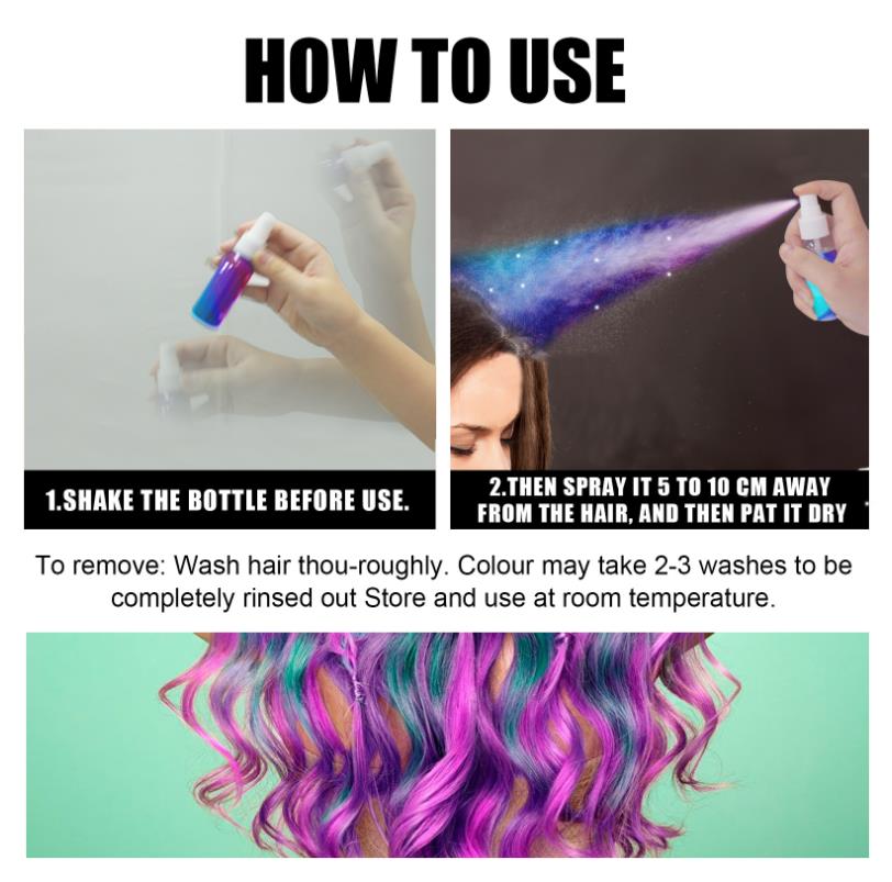 Spray de couleur de cheveux avec des paillettes de cheveux - Teinture de couleur de cheveux temporaire pour le cosplay de fête bricolage lavable, les reflets brillent instantanément colorés