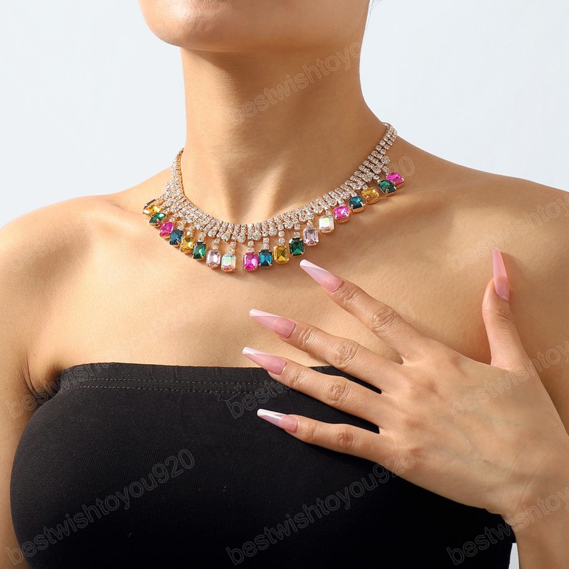 Luxe multicolor kristal statement choker ketting voor vrouwen strass kraag kettingen trouwfeest sieraden