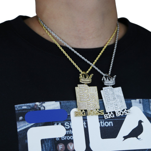 Big Boss Buchstaben-Kronen-Anhänger-Anfangshalskette mit Seilkette Iced Out Bling 5A Kubikzircon Hip Hop Herren-Jungen-Schmuck Whole8891473