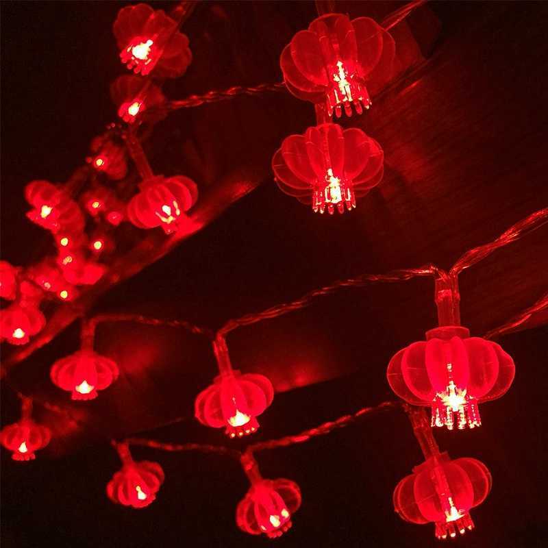 LED -strängar Red Lantern 2023 Chinese New Year Knot LED String Lights Spring Festival Fairy Lights Battery Christmas Wedding Home Decorations P230414