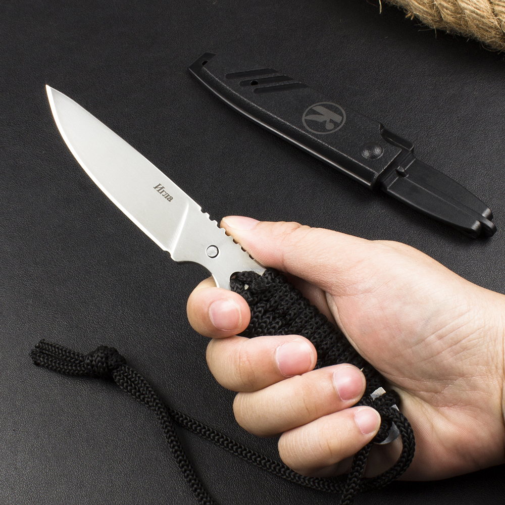 High Quality K Outdoor Survival Straight Knife 440C Satin Blade Full Tang Paracord Handle Fixed Blade Knives with ABS Sheath