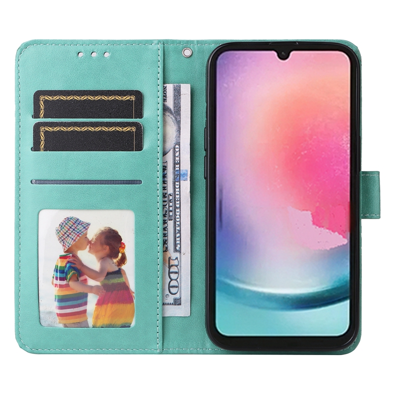 Solrossläderplånbok Fall för Samsung A25 Huawei Honor Paly 50 Plus Nova 11 SE Pro Xiaomi 14 13 Redmi 13C 4G präglad ID -kortplats Florhållare Flip Cover Pouch