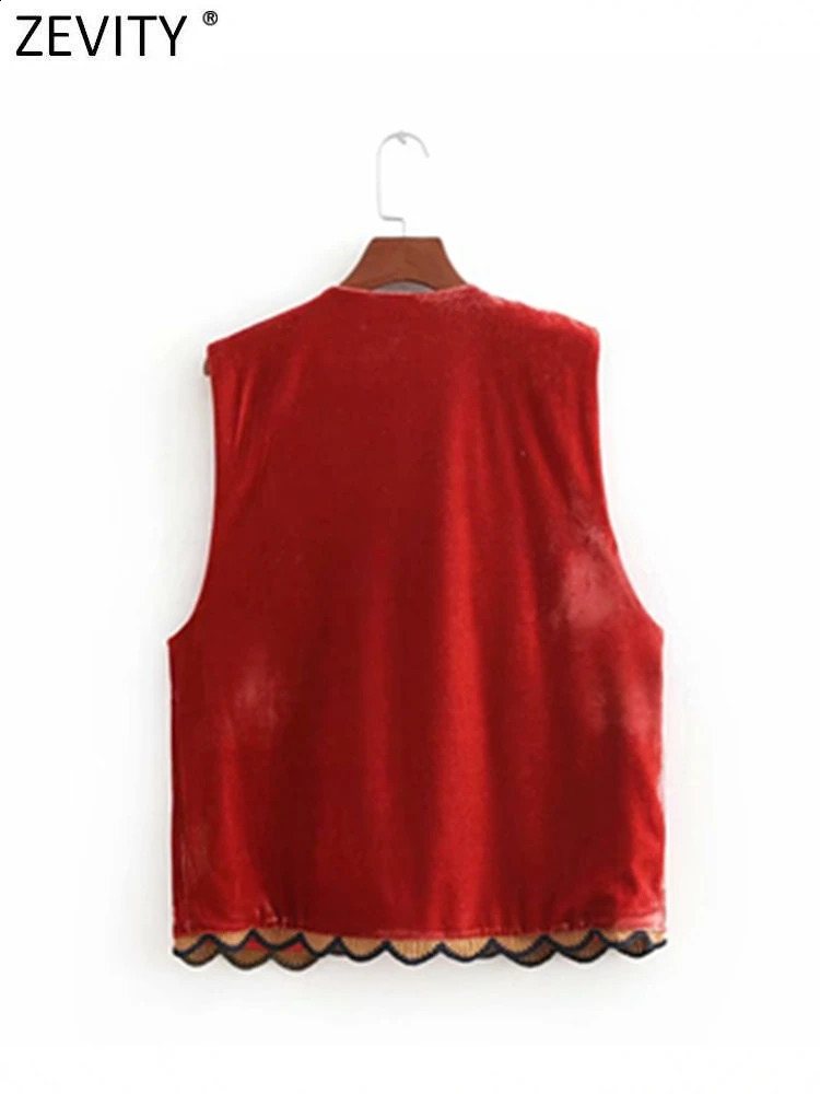 Bayan Yelek Zevity Vintage Parlak Çiçek Nakış Tankı Top Ulusal Stil Yama İş Gündelik Velvet Bel Ceket CT2978 231116