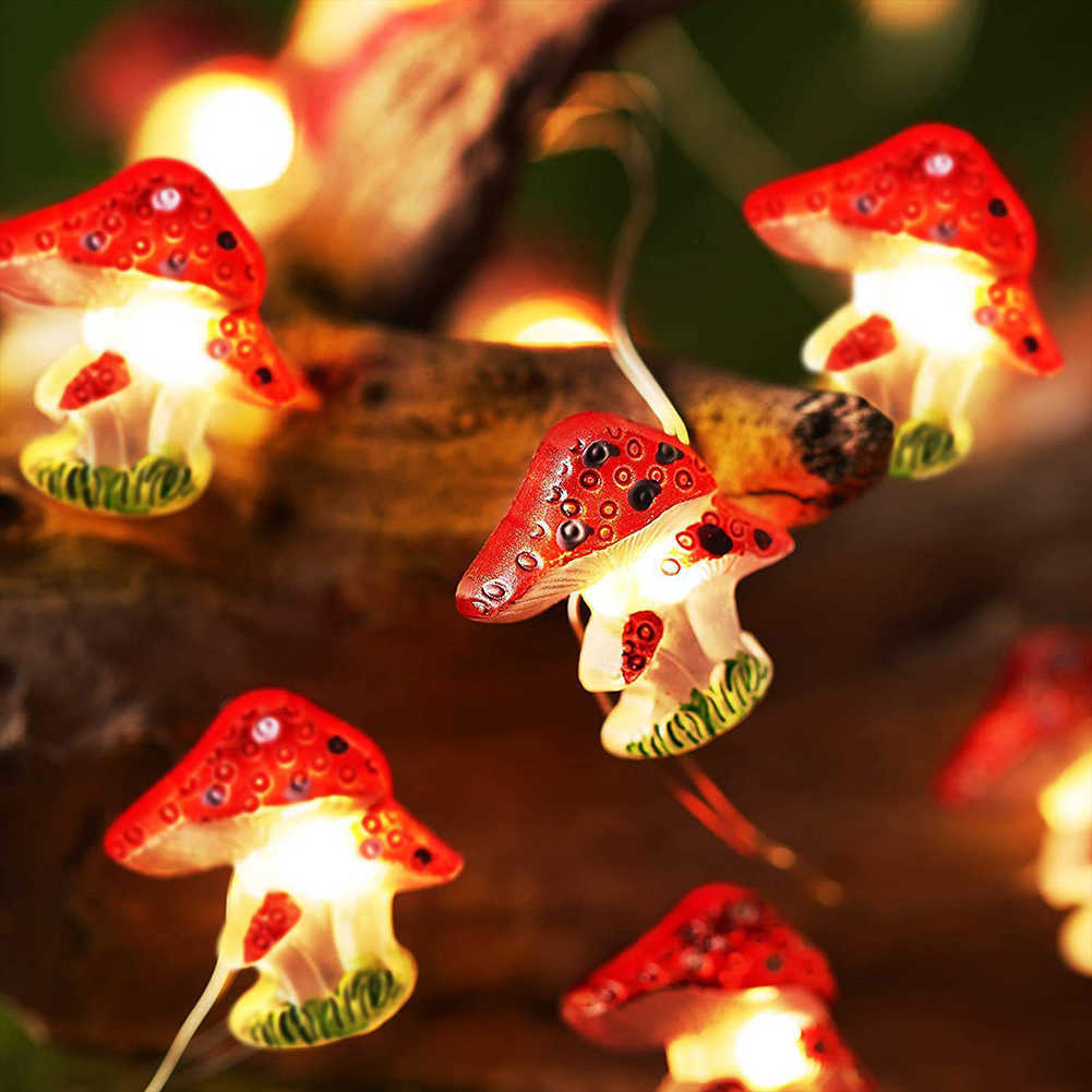 LED Strings 20/30 Leds Light 3D Mushroom Copper Wire Lights DIY Christmas Fairy String Lamps Mushroom Holiday Lights For Garden Party Decor P230414