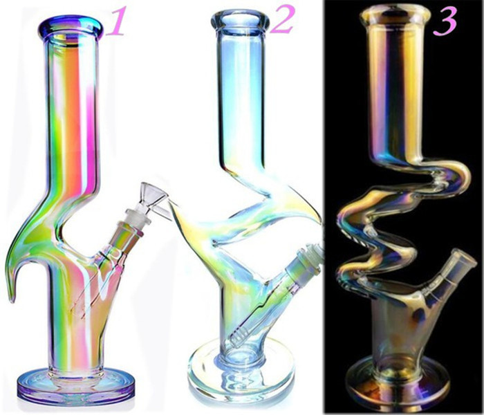 Unika glasbongs vattenrör vattenpipa bubbler regnbågsglasvatten bongs gren återvinnare dab rig 14mm skål