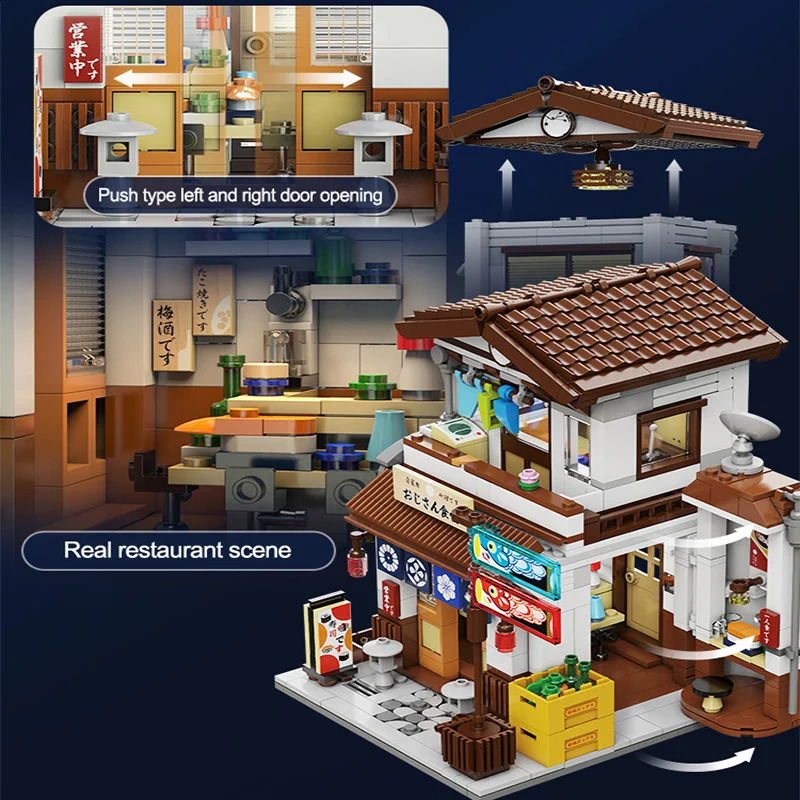 Other Toys Cada LED City Japanese Style Canteen House Architecture Building Blocks Late Night Canteen Figures Bricks Toys for Kid Gifts 231116