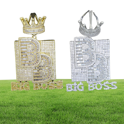 Big Boss Letters Crown Shaped Initial Necklace Pendant with Rope Chain Iced Out Bling 5A Cubic Zircon Hip Hop Men Boy Jewelry1670692