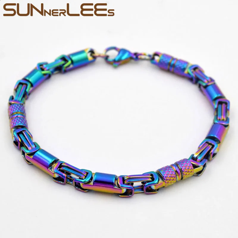 Manchette SUNNERLEES 316L Bracelet en acier inoxydable 6mm chaîne à maillons byzantin géométrique couleur argent plaqué or hommes femmes bijoux cadeau SC42 231116