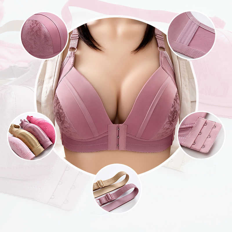 BRAS Push Up Sutyen Kadınlar için ön kapanma artı Beden Seksi İç çamaşırı Kablosuz Bralette Kadın İnce Çiçek Yumuşak Brassiere Üst P230417