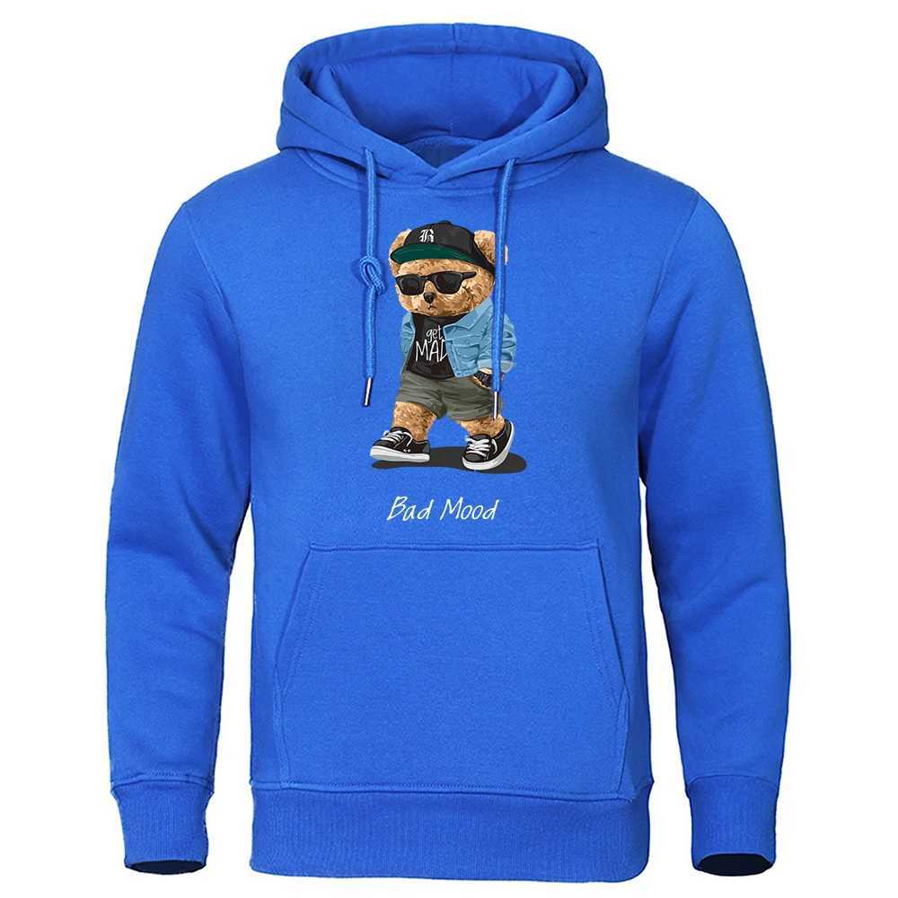 Men's Hoodies Sweatshirts Get Mad Bad Mood Walking Silent Teddy Bear Hoody Mens Casual Clothes Casual Loose Pullover Streetwear Warm Fashion Men Hoodies J231116