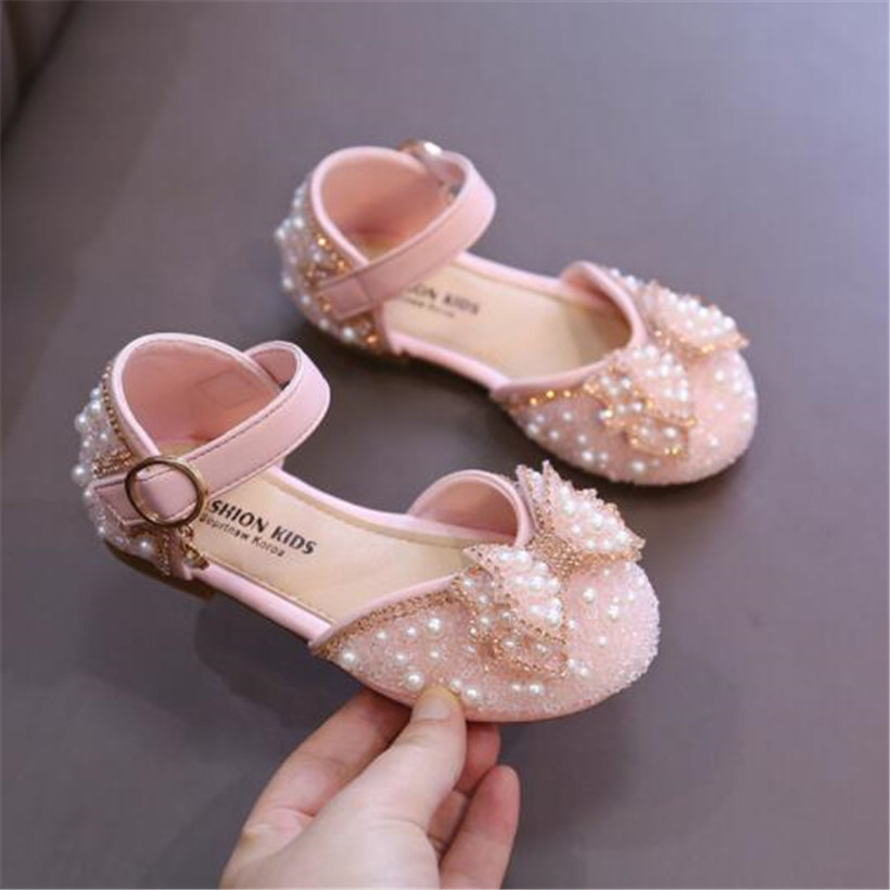 Enfants sandales diamant enfants chaussures en cuir été arc filles fête danse chaussure fond souple antidérapant bébé brillant princesse chaussures