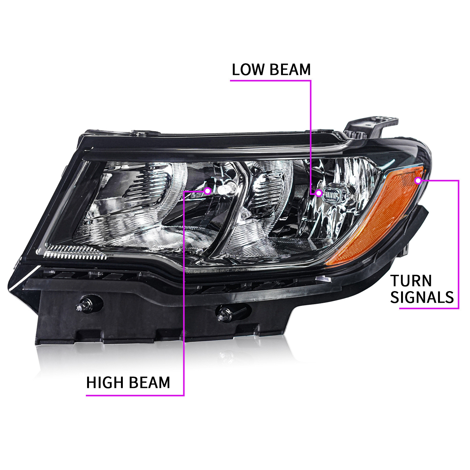 Ursprungstrålkastare för bilar för Jeep Compass 20 17-2021 Front Lamp High Low Beam Highlight Turn Sign Ramlight