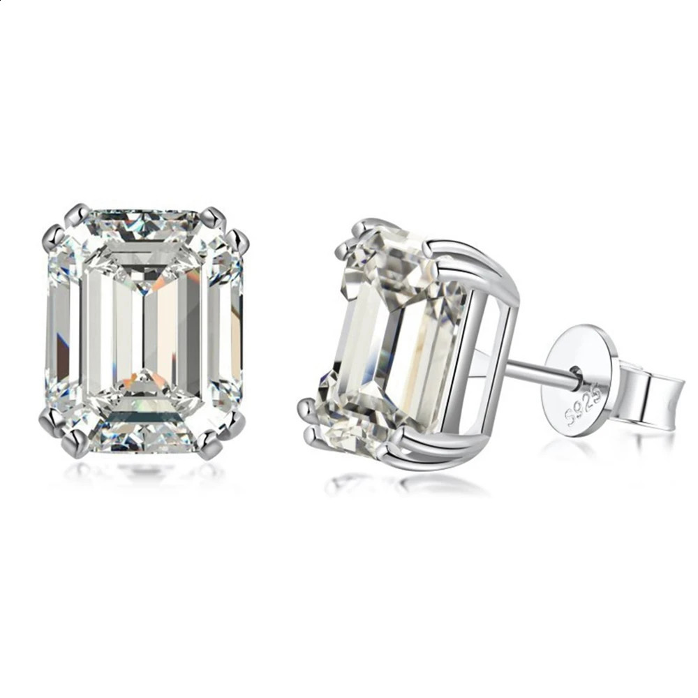 Stud Wong Rain 100% 925 Sterling Silver Emerald Cut 4CT High Carbon Diamonds Ear Stud Earrings Wedding Party Jewelry Drop 231116