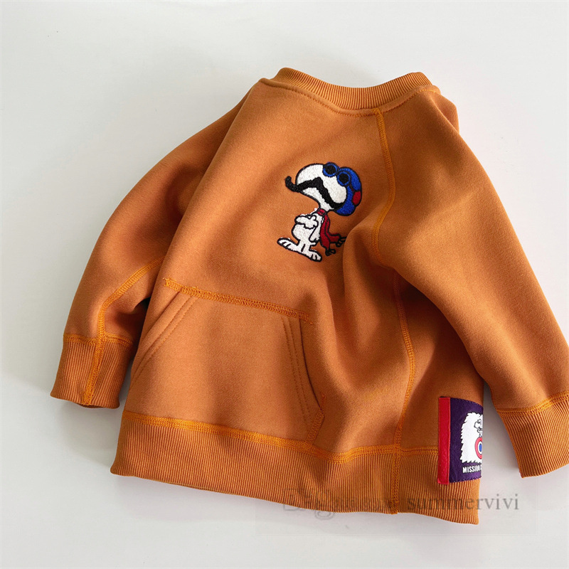 Kinder Cartoon Hund Stickerei Sweatshirt Jungen Mädchen Brief gedruckt Langarm Pullover Kinder samt warme Jumper Tops Z5455