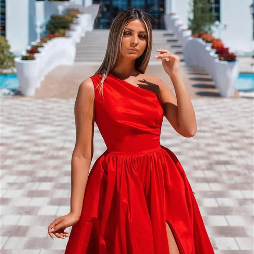 One Shoulder Evening Dress Red Royal Blue Prom Gown A Line Pleat Formal Dress Elagant Prom Dresses Party Dresses